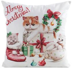 Takoy Karácsonyi díszpárnahuzat fehér-piros 45x45 cm cuki cica