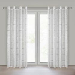 Takoy Ringlis függöny fehér-ezüst azsúrmintás csíkokkal és növényi mintával 140x250 cm - KATY