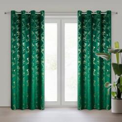 Takoy Sötétzöld-pezsgőszínű bársony sötétítő függöny fényes mintával 140x250 cm ringlivel - RAJA