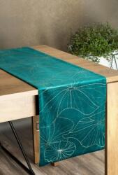 Takoy Traversă de masă din catifea BLINK 15, turcoaz închis, auriu 35x180 cm cu frunze de nufăr Fata de masa