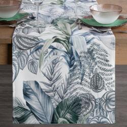 Takoy Bársony asztali futó fehér-lila 40x140 cm DAVOS egzotikus levélmintával DESIGN 92