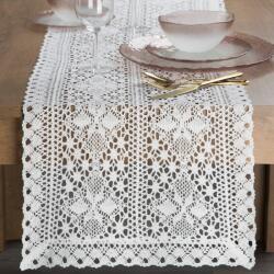 Takoy Asztali futó 40x140 cm fehér azsurmintával MARY boho stílusban