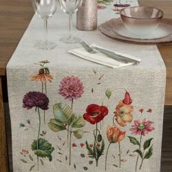 Takoy Gobelin asztali futó szürkésbézs-piros 45x140 cm nyári virágmintával