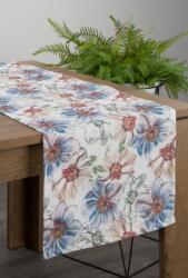 Takoy Asztali futó fehér-kék 40x180 cm struktúrált anyagból FLORE 7 színes virágmintával