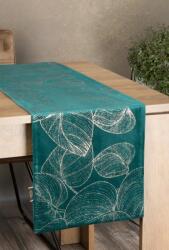 Takoy Bársony asztali futó sötét türkiz, arany színű 35x220 cm BLINK 16 nagy levélmintával