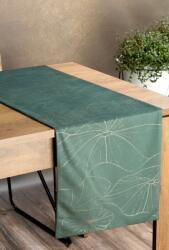 Takoy Traversă de masă din catifea BLINK 15, mentă închis, auriu, 35x140 cm, cu frunze de nufăr Fata de masa
