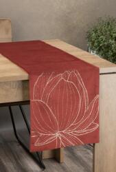 Takoy Traversă de masă din catifea BLINK 12 auriu-cărămiziu, 35x140 cm, cu model mare floare de lotus Fata de masa