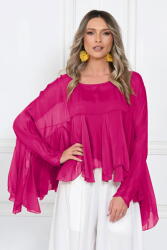 SHOPIKA Bluza din matase naturala si vascoza cu volane tip cascada, croi lejer, fucsia Talie unica