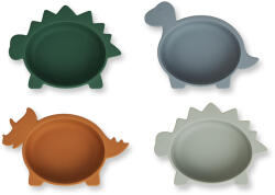 Liewood Set 4 boluri din silicon Iggy - Dino blue multi mix - Liewood Set pentru masa bebelusi