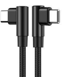Prestige Charge Cablu USB-C la USB-C dublu cap 90°, PRESTIGE CHARGE, 60W, PD 2.0, SuperFastCharge, compatibil iPhone 15-17 Pro & ProMax, Samsung, negru carbon, 2 m
