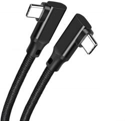 Prestige Charge Cablu USB-C la USB-C dublu cap 90°, PRESTIGE CHARGE, 100W PD 3.1 SuperFastCharge 2.0, transfer date 20Gbps, 4K@60Hz, laptop, gaming, înveliș textil premium, negru mat, 1m