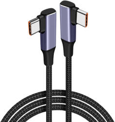 Prestige Charge Cablu USB-C la USB-C dublu capăt la 90°, PRESTIGE CHARGE, 100W PD 3.0, SuperFastCharge 2.0, compatibil iPhone 15-17 Pro & ProMax, Samsung, laptop, negru lucios, 1 m