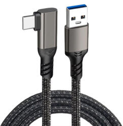 Prestige Charge Cablu USB-A la USB-C unghi 90°, PRESTIGE CHARGE, 60W 3A Quick Charge 3.0 FastCharge, transfer date USB 3.2 Gen 2 10 Gbps, Negru texturat, 5 m