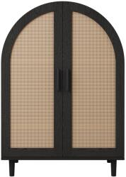 GL Store Dulap pentru pantofi cu exterior rotunjit, uși din ratan decupate și 3 rafturi, 70x40x100 cm, Culoare naturală+Negru (F-GLS-N621P291458N) Pantofar