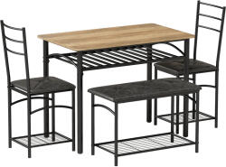 HomCom Set de dining 4 piese, masă de bucătărie în stil industrial cu 2 scaune și bancă pentru 4 persoane, scaune tapițate cu piele PU, maro | Aosom Romania (83A-207V01BN)
