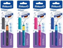 Pelikan Stilou Junior, penita A, grip ergonomic, pentru dreptaci, 1 patron mare albastru inclus, diverse culori, blister, Pelikan 824897