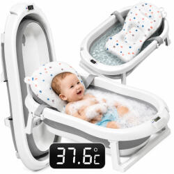 Malatec Összecsukható babakád LCD hőmérővel és párnával, max 15kg, 0-24 hónapos korig