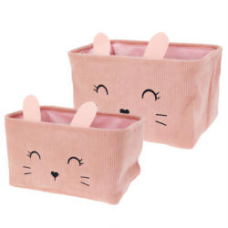 Home Styling Collection Játéktárolók Rózsaszín kordbársony kosarak Nyuszi motívum 2 db 33X23X19CM (HZ1993160-pink)