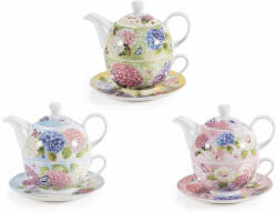 Decorer Set 3 ceainice cu 3 cesti portelan multicolor Hortensii 16 x 10.5 x 14 H, Ø 10, 5 x 5, 5 H, 350ml, 200 ml (A72.14.94)