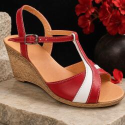 Ciucaleti Oferta 38 Sandale dama casual din piele naturala Rosu - Alb LS61XRA