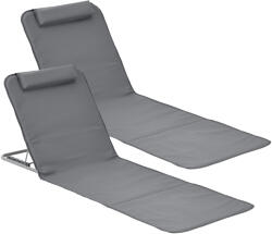 [en. casa] Set 2 Saltele de Plaja Pliabile si Reglabile 143x48 cm cu Perna Inclusa, Gri Inchis (76477079)