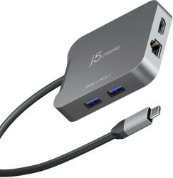 j5create JCD3191-N, Vezetékes, USB 3.2 Gen 2 (3.1 Gen 2) Type-C, 140 W, 10, 100, 1000 Mbit/s, Szürke, Space Grey
