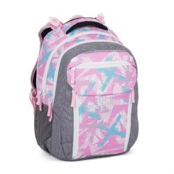 Bagmaster szürke / rózsaszín / kék mintás textil hátizsák porto24b
