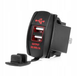  Beépíthető USB autós töltő 2x vízálló 12V/24V piros LED - AMiO