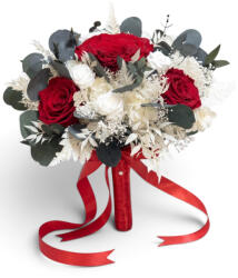 Eventissimi® Buchet mireasa sau nasa criogenat cu 13 Trandafiri Rosii, Hortensie Alba si Eucalipt - Buchet Nunta Premium, Rezista Peste 10 Ani (BF-279)