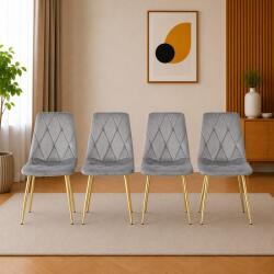 ARTOOL Set 4 scaune Libra pentru bucatarie si living, catifea gri deschis, auriu (4399_1SP)