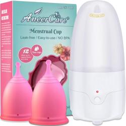 Linovit Set Sterilizator Cupe Menstruale + 2 Cupe Menstruale Reutilizabile 25ml & 30ml, Linovit®, Dispozitiv de Igienizare cu Aburi Compatibil cu Majoritatea Cupelor Menstruale, 100% Silicon Medical, Fara BPA