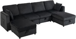 HOMCOM Canapea colț 4 locuri formă U cu ottoman cu depozitare, colțar 306 cm cu aspect cord, 4 perne, pentru living | Aosom Romania (83B-877V00CG) Canapea
