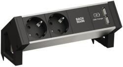 Bachmann Priza multipla BACHMANN Desk2 Alu Negru cu 2 iesiri Schutzkontakt si 1 USB (10969421)