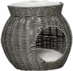 PawHut PE rattan macskakosár 2 szinttel, mosható plüss párnákkal, Φ50x43.5cm, sötétszürke