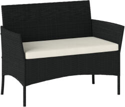Outsunny Kerti kanapé 2 személyes, párnával és karfával, PE rattanból és acélból, 107x55x80cm, Fekete