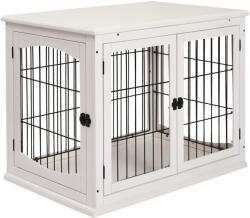 PawHut beltéri kutyaház, fa és fém kisállatkennel dupla ajtóval, 58, 5 x 81 x 66 cm, fehér, 30 kg-ig beltéri használatra