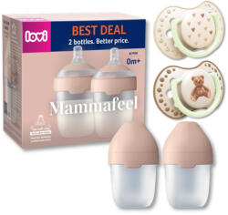 LOVI Mammafeel dupla cumisüveg szett 150 ml + TEDDYLOVE világítós cumi 0-6 hó