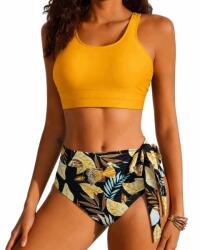 EKOUAER női bikini magas derekú push-up sárga L