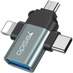Yesido USB към Lightning, Micro-USB, Type-C 480Mbps OTG адаптер - Yesido (GS15) - черен
