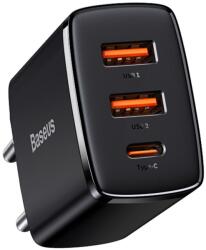 Baseus - Компактно зарядно за стена (CCXJ-E01) - USB-C, PD, 30W, 2xUSB-A, QC, 3A - Черно