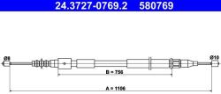 ATE Cablu, frana de parcare ATE 24.3727-0769.2 (24.3727-0769.2)