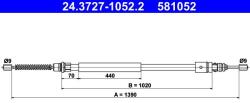 ATE Cablu, frana de parcare ATE 24.3727-1052.2 (24.3727-1052.2)