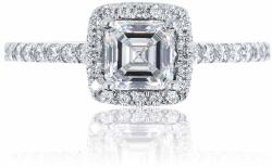 White & Black 1, 2 karátos asscher gyémánt eljegyzési gyűrű - Halo (AU14888)