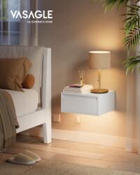 VASAGLE Set 2 noptiere suspendate cu LED, Kailyn, Alb, 40x35x18 cm (LET854W01)