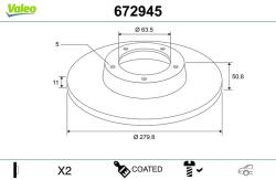 VALEO Disc frana VALEO COATED 672945 (672945)