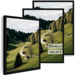 QPQIYIY Képkeret 30x40 cm 3 db-os Szett Fekete Fából Készült Képkeret Fotókhoz Képekhez Poszterekhez
