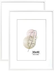 KAIWIN Képkeret 30x40 cm Fehér Fa Fotoráma 2 db Passepartout-val Falra Akasztható Nappali Hálószoba Dolgozószoba Fotókhoz Poszterekhez