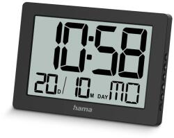 Hama digitális falióra fekete (idő, naptár, hét napja, 7 nyelv, óra/perc kijelző, kihajtható talppal asztali óraként is használható, elemekk