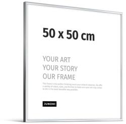 JUNOMI modern poszter képkeret 50 x 50 cm alumínium szűk kerettel fényes ezüst színű törésálló akrilüveg fotókhoz, képekhez