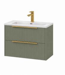 Fluminia Mobilier suspendat pentru lavoar Fluminia Istria 80 cu 2 sertare, front riflat, 80x46 cm, salvia, mâner auriu (ISTRIA82-SA-C-HIC05) - e-baie